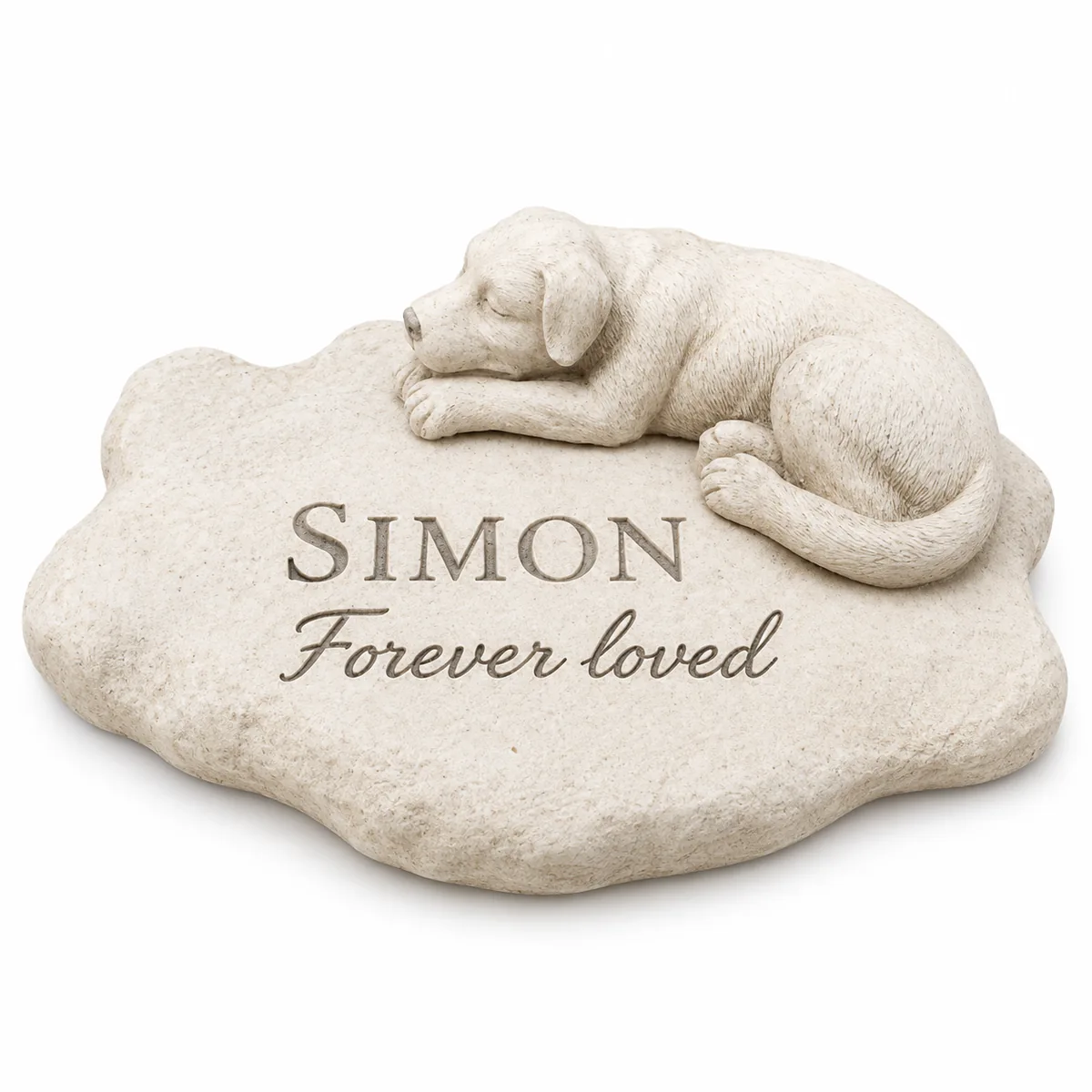 Personalized Sleeping Dog Garden Memorial Marker, ivory color