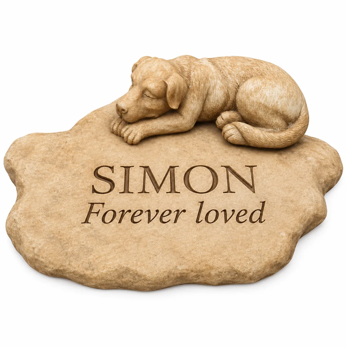Personalized Sleeping Dog Garden Memorial Marker, tan color