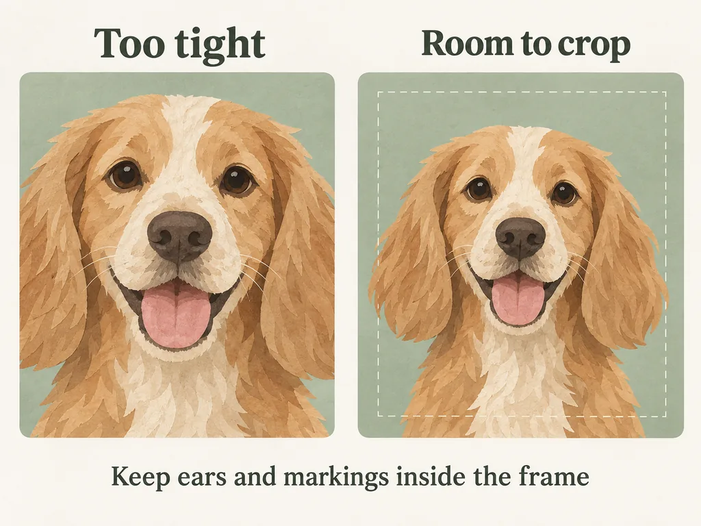Two dog portrait crops showing clipped ears and a roomier frame.