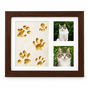 Pet Clay Paw Print Frame with Two Photo Windows, dark brown finish