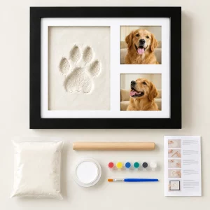 Pet Clay Paw Print Frame with Two Photo Windows, included kit components