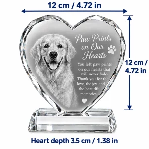 Twelve centimeter pet photo crystal heart size diagram excluding support base