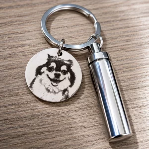Personalized Pet Photo Keepsake Capsule Keychain, close-up detail