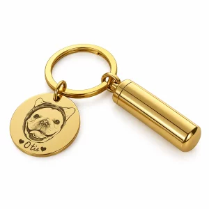 Personalized Pet Photo Keepsake Capsule Keychain, gold color