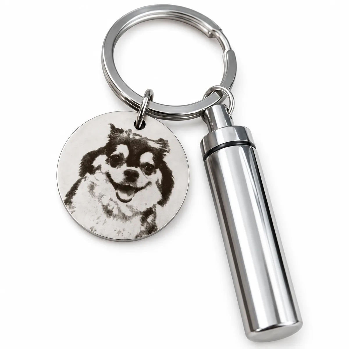 Personalized Pet Photo Keepsake Capsule Keychain, front view