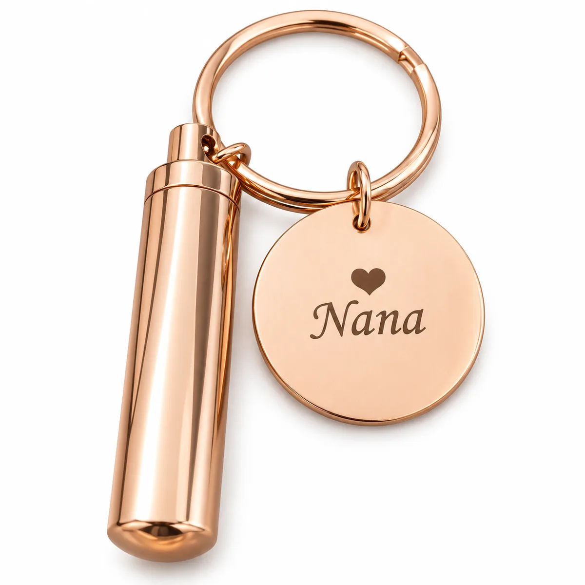 Personalized Pet Photo Keepsake Capsule Keychain, rose gold color