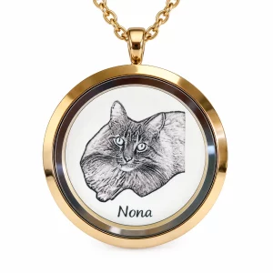 Pet Portrait and Fur Keepsake Locket Necklace, gold color
