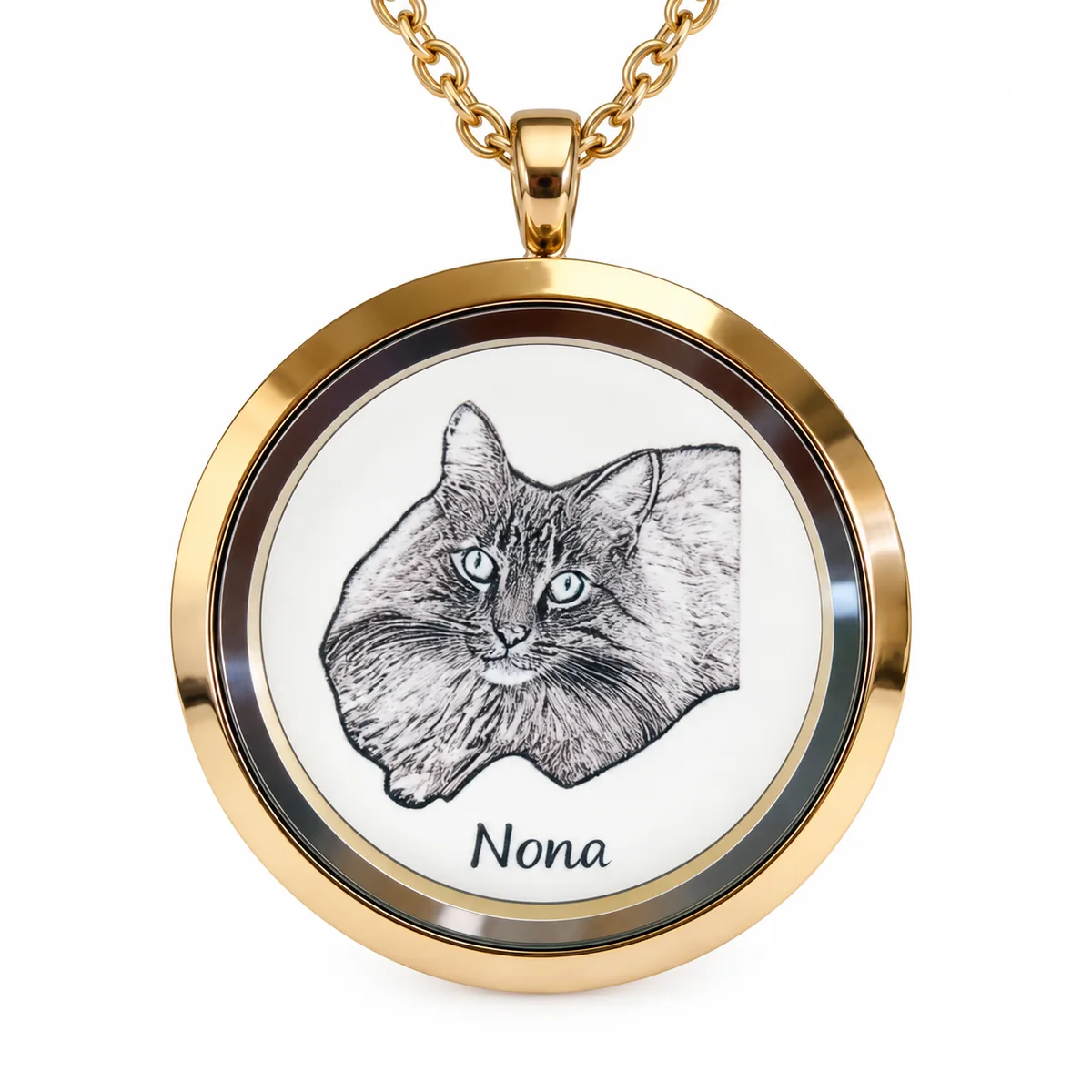Pet Portrait and Fur Keepsake Locket Necklace, gold color