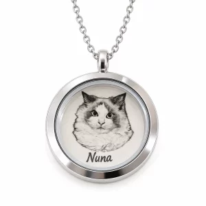 Pet Portrait and Fur Keepsake Locket Necklace, front view
