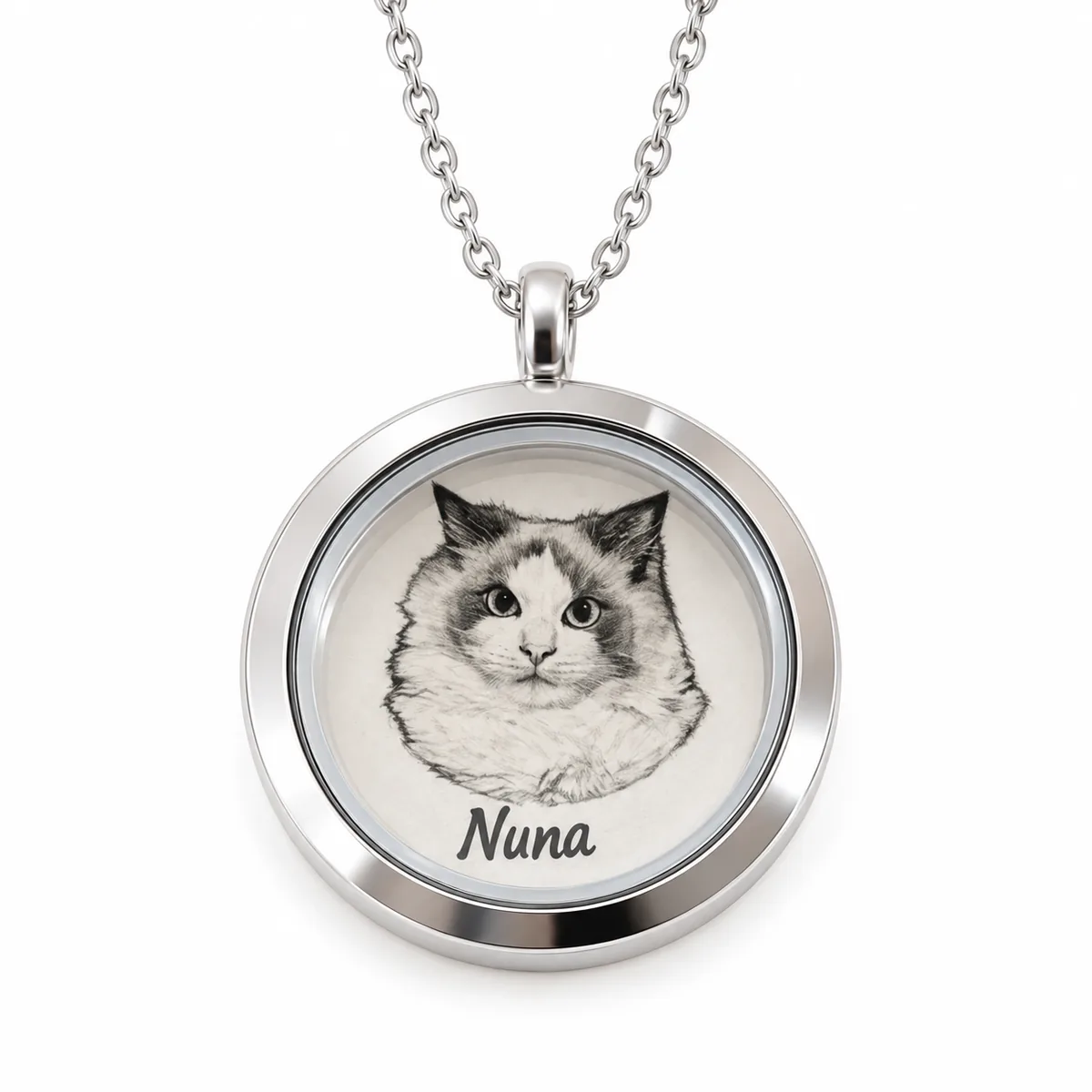 Pet Portrait and Fur Keepsake Locket Necklace, front view
