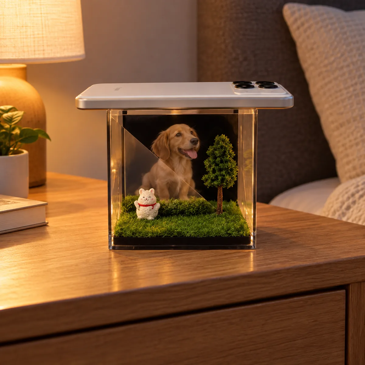 Personalized Pet Hologram Display Box for Smartphone, evening display