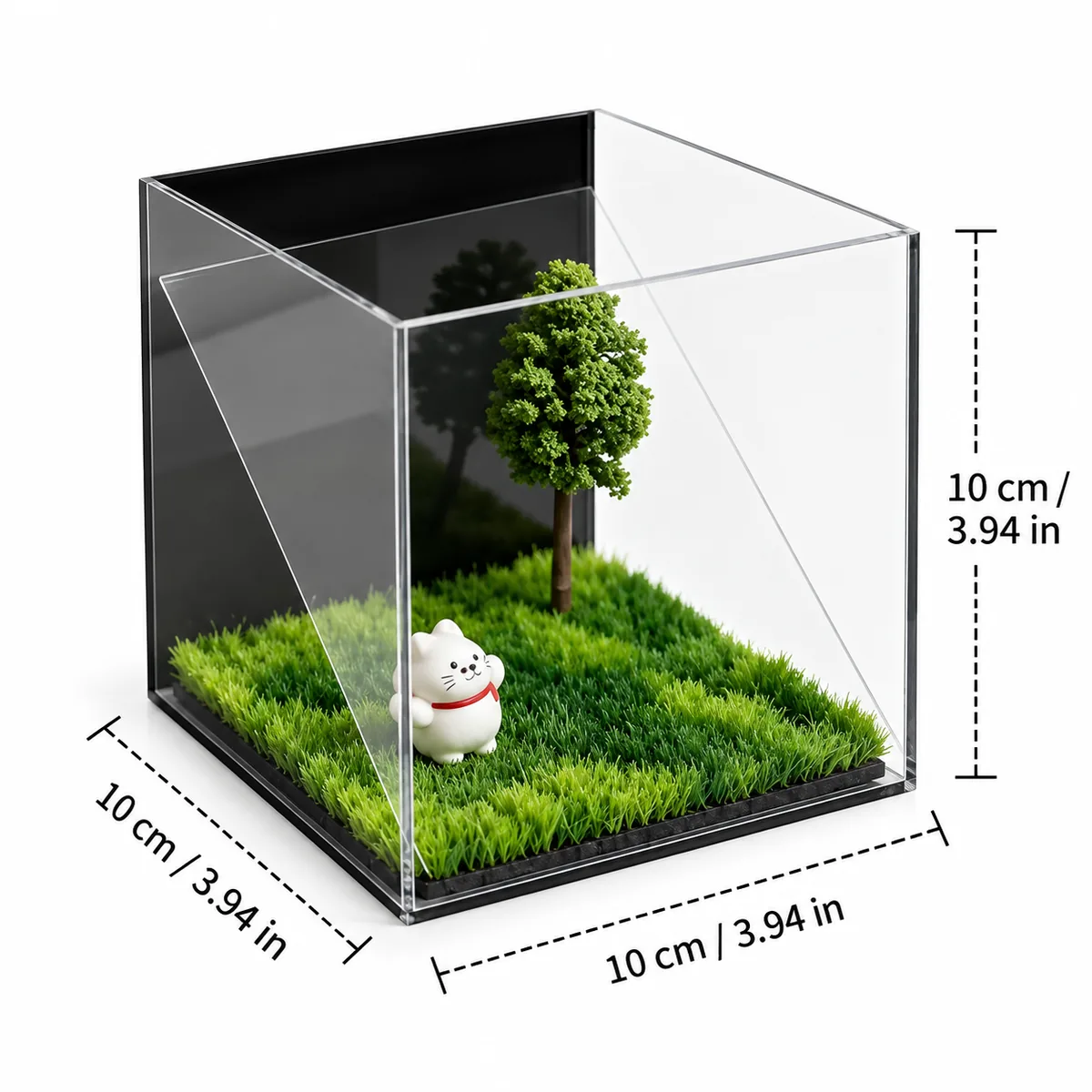 Personalized Pet Hologram Display Box for Smartphone, dimensions in centimeters and inches