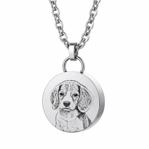 Personalized Round Pet Fur Keepsake Locket Necklace, silver color