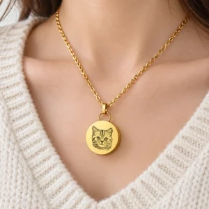 Personalized Round Pet Fur Keepsake Locket Necklace, worn view