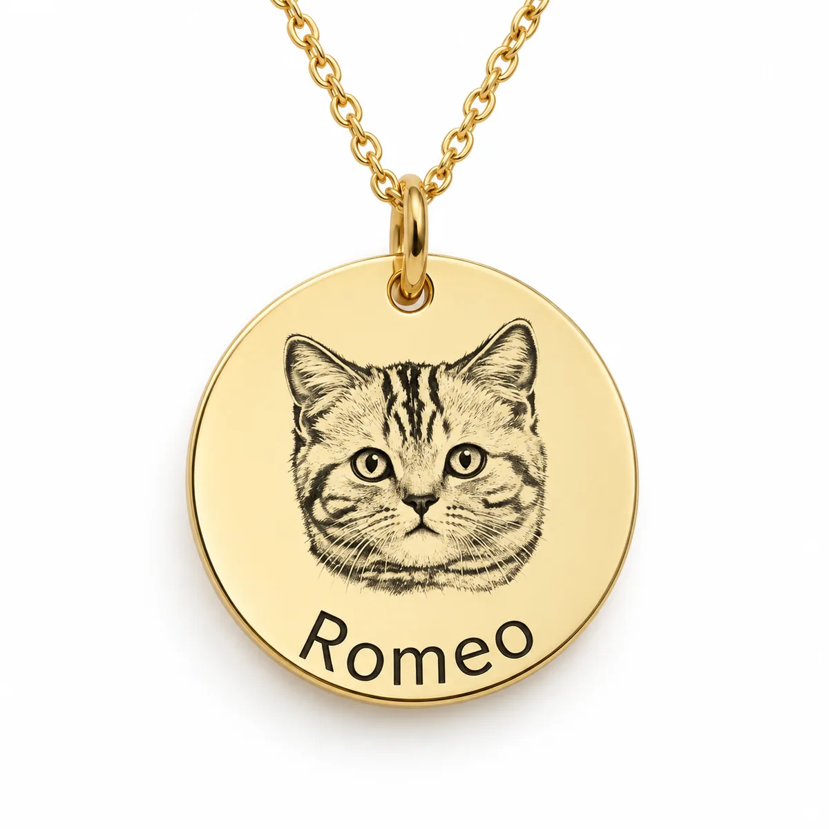 Personalized Round Pet Photo and Name Necklace, gold color