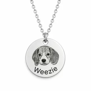 Personalized Round Pet Photo and Name Necklace, front view