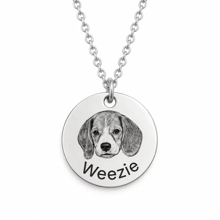 Personalized Round Pet Photo and Name Necklace, front view