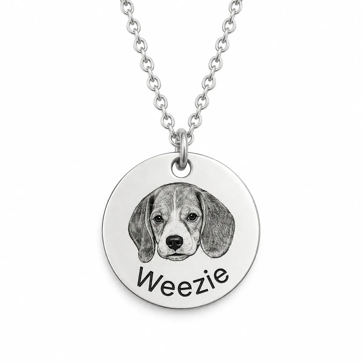 Personalized Round Pet Photo and Name Necklace, front view
