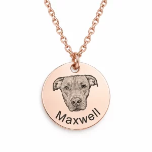 Personalized Round Pet Photo and Name Necklace, rose gold color