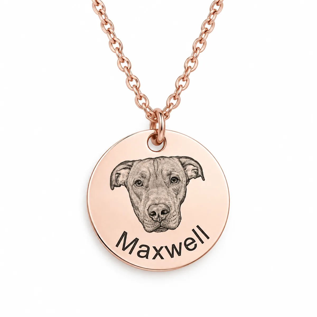 Personalized Round Pet Photo and Name Necklace, rose gold color