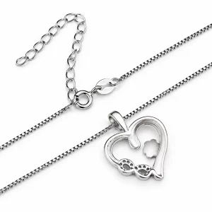 Sterling Silver Heart and Infinity Paw Print Necklace, reverse detail