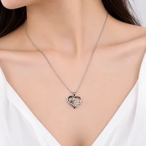 Sterling Silver Heart and Infinity Paw Print Necklace, worn view