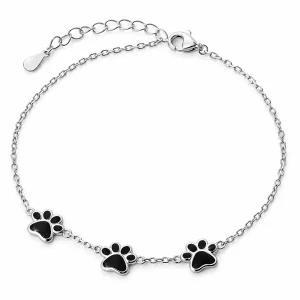 Sterling Silver Three Paw Print Memorial Bracelet, front view