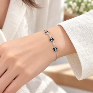 Sterling Silver Three Paw Print Memorial Bracelet, worn view