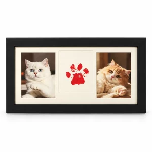 Three-Window Pet Memorial Frame with Paw Print Kit, black finish
