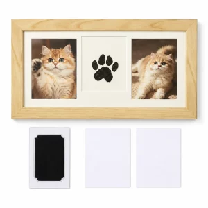 Three-Window Pet Memorial Frame with Paw Print Kit, included kit components