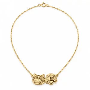 Two-Pet Portrait Necklace with Back Engraving, flat lay