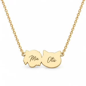 Two-Pet Portrait Necklace with Back Engraving, reverse engraving
