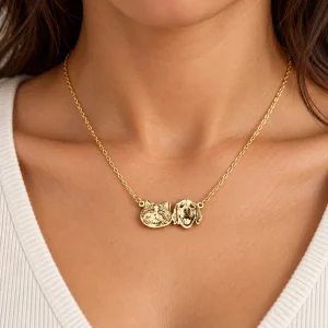 Two-Pet Portrait Necklace with Back Engraving, worn on an adult