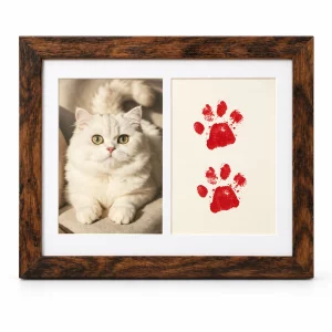 Two-Window Pet Memorial Frame with Paw Print Display, rustic brown finish